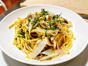 Pasta with baba ghanoush at Sat Nam in Antigua