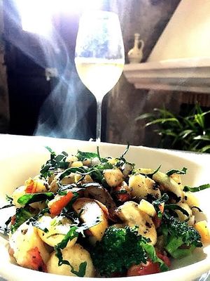 Gnocchi con vegetales. at Sat Nam in Antigua