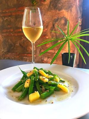 Green beans with pineapple at Sat Nam in Antigua