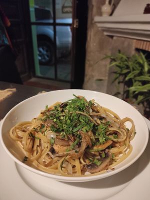 Pasta with babaganoush at Sat Nam in Antigua