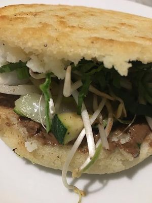 Arepa with cacao  at Sat Nam in Antigua