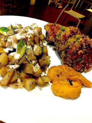 POTATOES WITH LENTIL CROQUETTES at Sat Nam in Antigua