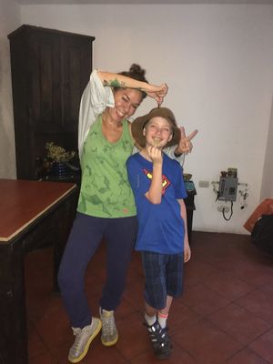 The owner Karla with my grandson Henry.  at Sat Nam in Antigua