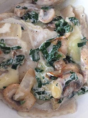 Ravioli de calabaza gluten free at Sat Nam in Antigua