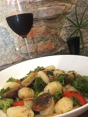 Ghonchi with tomato,garlic,onion,brócoli,paprika,
Zuchini,spinach,Olive oil. 65 Q. at Sat Nam in Antigua