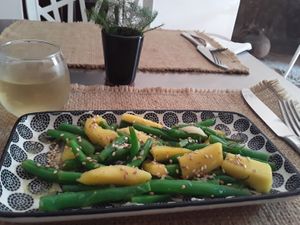 Steamed green beans with pineapple,garlic and Sésamo oil at Sat Nam in Antigua