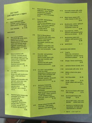 Menu options  at Sat Nam in Antigua