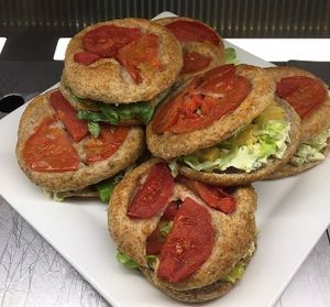 buckwheat panini with roasted veggies and vegan soft cheese at Essenza in Grosseto