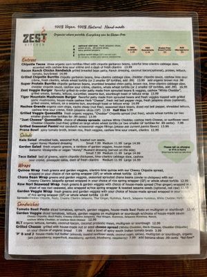 Late June 2023 Menu  at Zest Kitchen in Rocklin