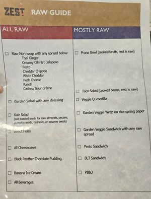 Raw guide at Zest Kitchen in Rocklin