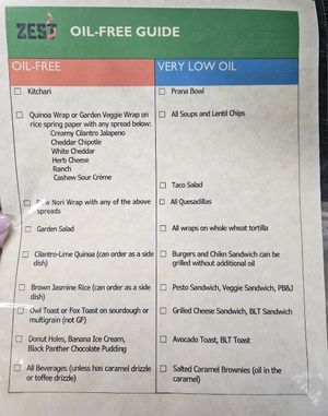Oil free guide at Zest Kitchen in Rocklin