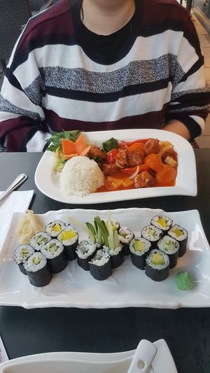 Some sushi and vegan meat at Wok and Roll in Bochum
