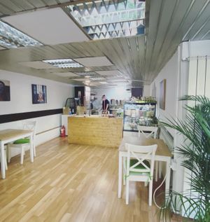 Deli style counter with lots of vegan options at Sara Green - Vegan Bistro in Bucharest