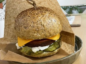 Bully’s vegan burger, 37 lei  at Sara Green - Vegan Bistro in Bucharest
