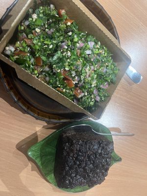 tabouli and oat brownie  at Sara Green - Vegan Bistro in Bucharest