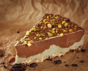 Raw Cake - different flavors of the cake - with cashew, raw cocoa butter, coconut oil, bananas, dates, oats,  at Sara Green - Vegan Bistro in Bucharest