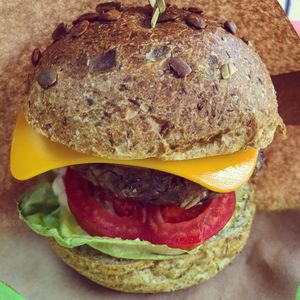 Vegan Cheeseburger at Sara Green - Vegan Bistro in Bucharest