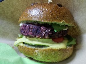 Happy cow burger at Sara Green - Vegan Bistro in Bucharest