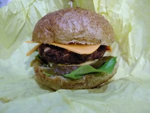 The mushrooms burger at Sara Green - Vegan Bistro in Bucharest