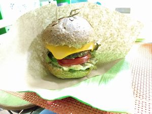 Vegan cheese burger at Sara Green - Vegan Bistro in Bucharest