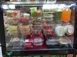 Salad and dessert choices at Sara Green - Vegan Bistro in Bucharest