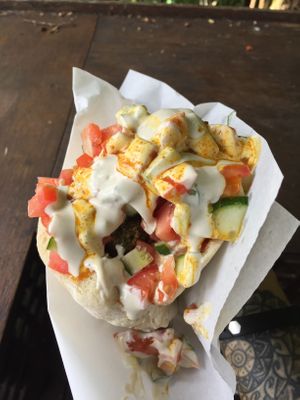 Saucy falafel wrap  at Falafellicious in Smithfield