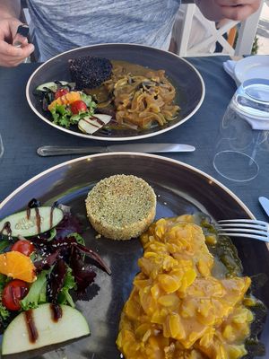 Closest is the tofu and the seitan at the back at Lusitania in Alvor