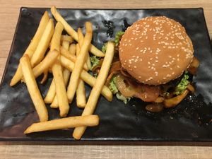 Fresh Mixed Mushroom Burger with Fries at Greendot - Vivocity in Central Singapore