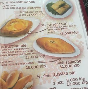 menu at Privet Russian Food in Vientiane