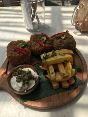 Vegan fish n chips  at Cafe Organic in Canggu