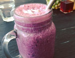 Acai Berry, blueberry, banana, almond milk and agave smoothie  at Cafe Organic in Canggu