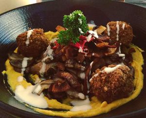 Herb roasted mushroom stack  at Cafe Organic in Canggu