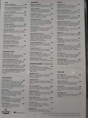 Menu at Cafe Organic in Canggu