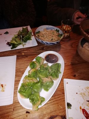 Cold peanut noodles, boiled dumplings (stuffed with mock pork) at Baihe - Lily Vegetarian - Dongcheng in Beijing