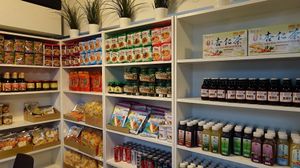 Small grocery section on the ground floor at Time's Vege 时'素 in West Singapore