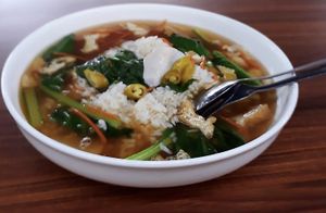 Rice with vegetarian gravy  at Time's Vege 时'素 in West Singapore