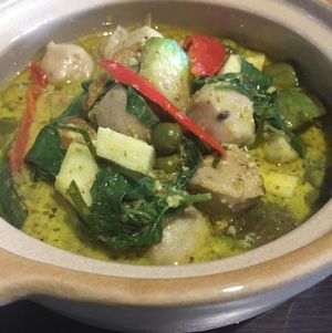 Green Curry with Vegan Balls and Basil at House of Joy in Bangkok