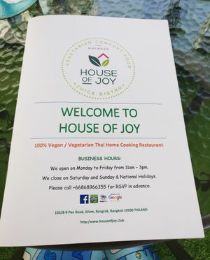 menu at House of Joy in Bangkok