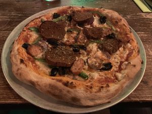 Sausage pizza at Harmonium in Edinburgh