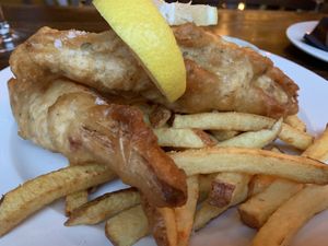 Banana blossom fish & chips  at Harmonium in Edinburgh