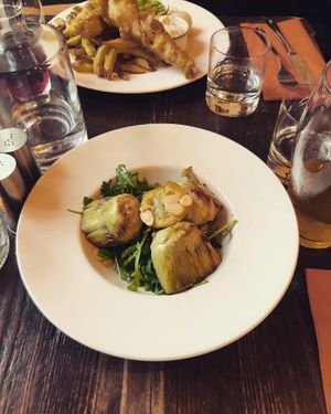 Artichokes & fish’n’chips  at Harmonium in Edinburgh