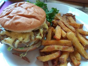 Harmonium 1/4 pounder: seitan patty, with extra cheese, and chips at Harmonium in Edinburgh