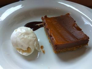 Sea buckthorn and chocolate cheesecake at Harmonium in Edinburgh