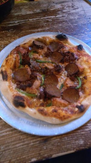 Bensonhurst pizza, no olives, extra n'duja sausage. at Harmonium in Edinburgh