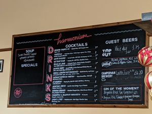 drinks menu at Harmonium in Edinburgh