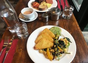 Full Scottish breakfast and tofu scramble  at Harmonium in Edinburgh