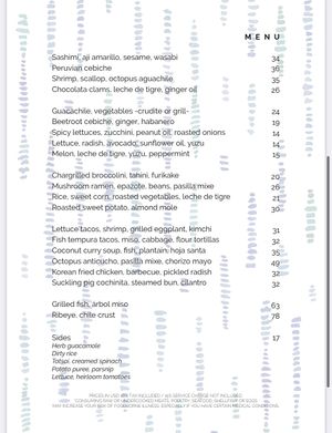 Second section items can be made vegan. Sweet potato almond Molé is also vegan.  at Manta at The Cape Hotel in Cabo San Lucas
