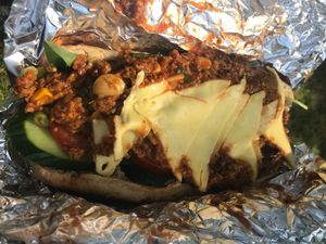 Vegan mince, spicy sauce, veg and cheese sub at New York Deli in Cardiff