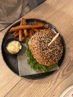 Vegan burger  at Happy Bean in Prague