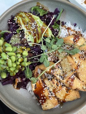 tofu and rice bowl  at Happy Bean in Prague